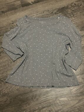 croft & barrow Gray Knit Polka Dot Boatneck Top with Shoulder Buttons